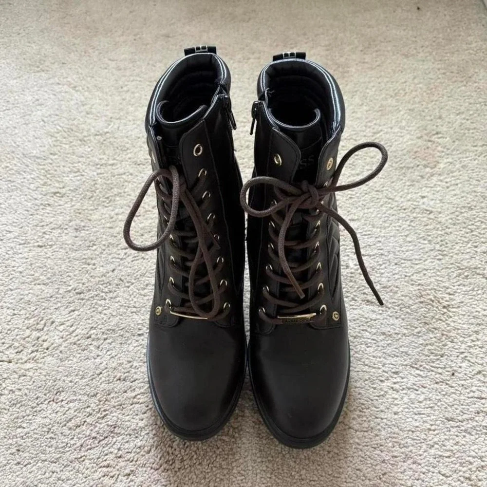 y2k 2000s guess platform lace up ankle boots chunky heel moto grunge